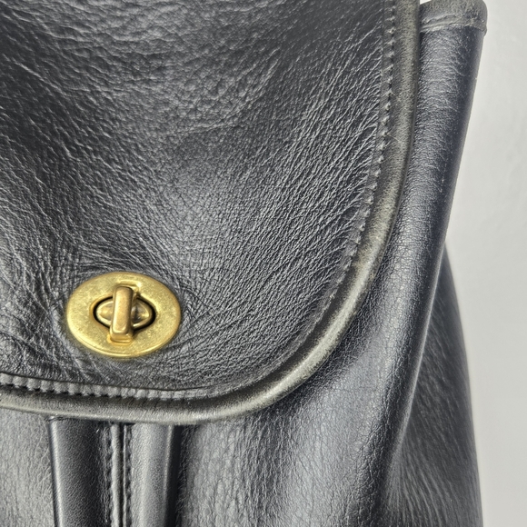 Coach Vintage Mini Backpack Black Leather DayPack 9960 90s brass hardware - Picture 9 of 16